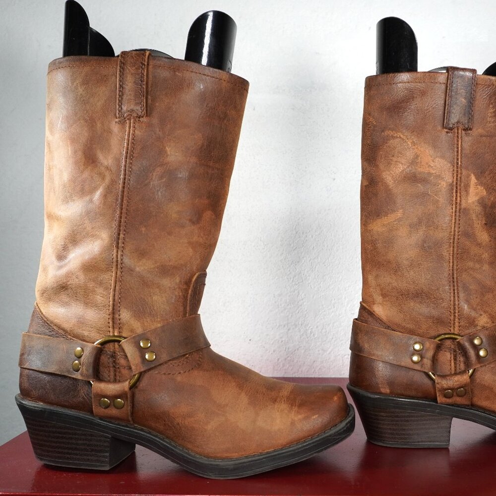 Women's Cabelas Brown Leather Mid-Calf Western Cowboy Fashion Boots 9 - Picture 6 of 8